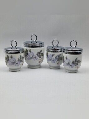 Egg Coddlers Royal Worcester Set Of 4 June Garland Pattern Lavender Yellow Pink